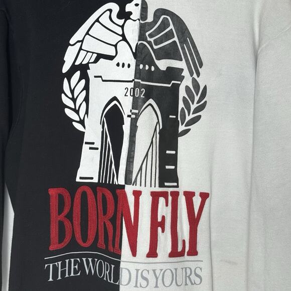 Born Fly Hoodie XL Black White Split Logo Graphic The World Is Yours Pullover - Picture 2 of 10